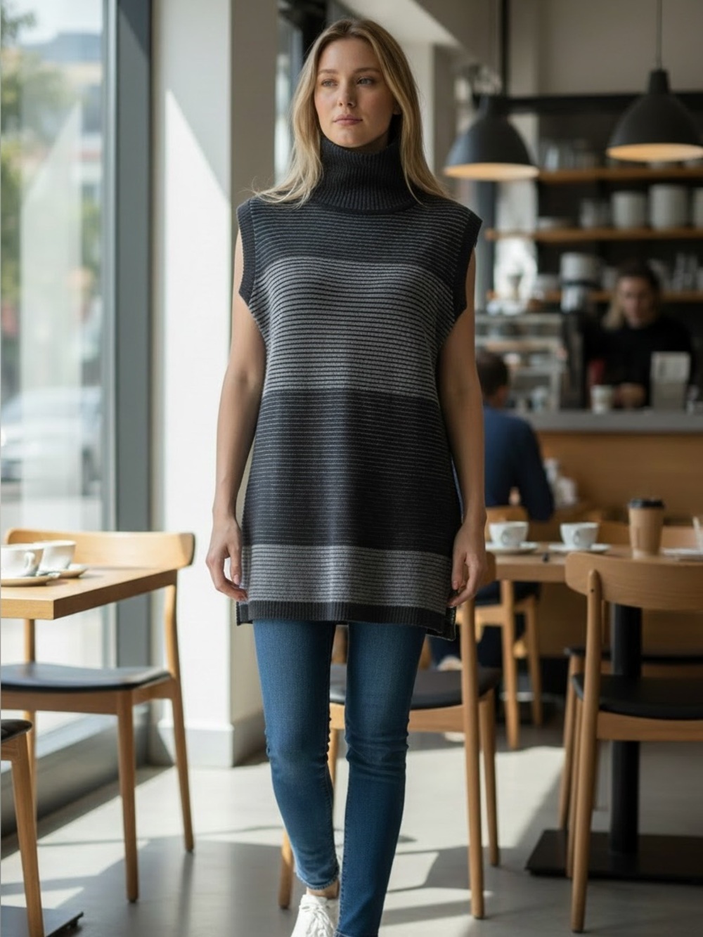 NWT Black Sleeveless Turtleneck Stripe Tunic Top – Sizes M & L